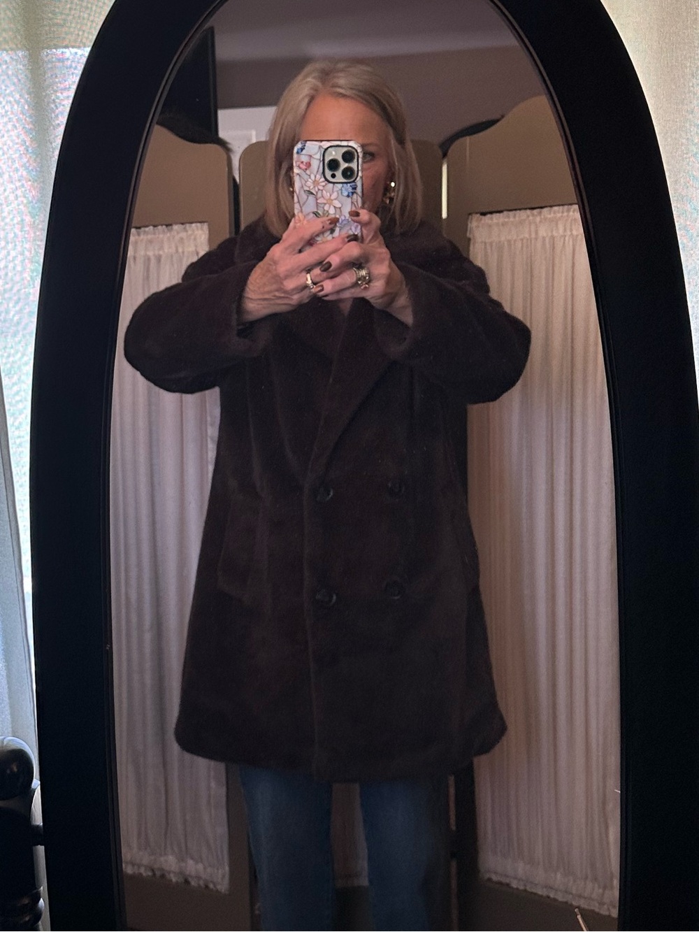 BCBGMaxAzria Dark Brown Plush Double-Breasted faux fur coat